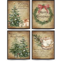 Hieng Vintage Christmas Wall Art Prints Set of 4, Retro Christmas Trees Poster, Winter Holidays Gift Print Decor for Gallery, Living Room, Bathroom (Unframed)