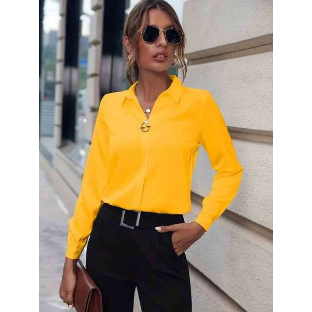 Chic Lapel Top Sleek Women Slim-Fit Shirt Long Sleeves Perfect for Spring/Fall Wear