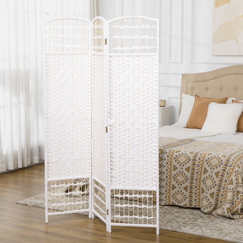 Alvantor 3-Panel Folding Privacy Screen with Hand-Woven Design, Freestanding Room Divider 47.2"x0.5”x66.9" White
