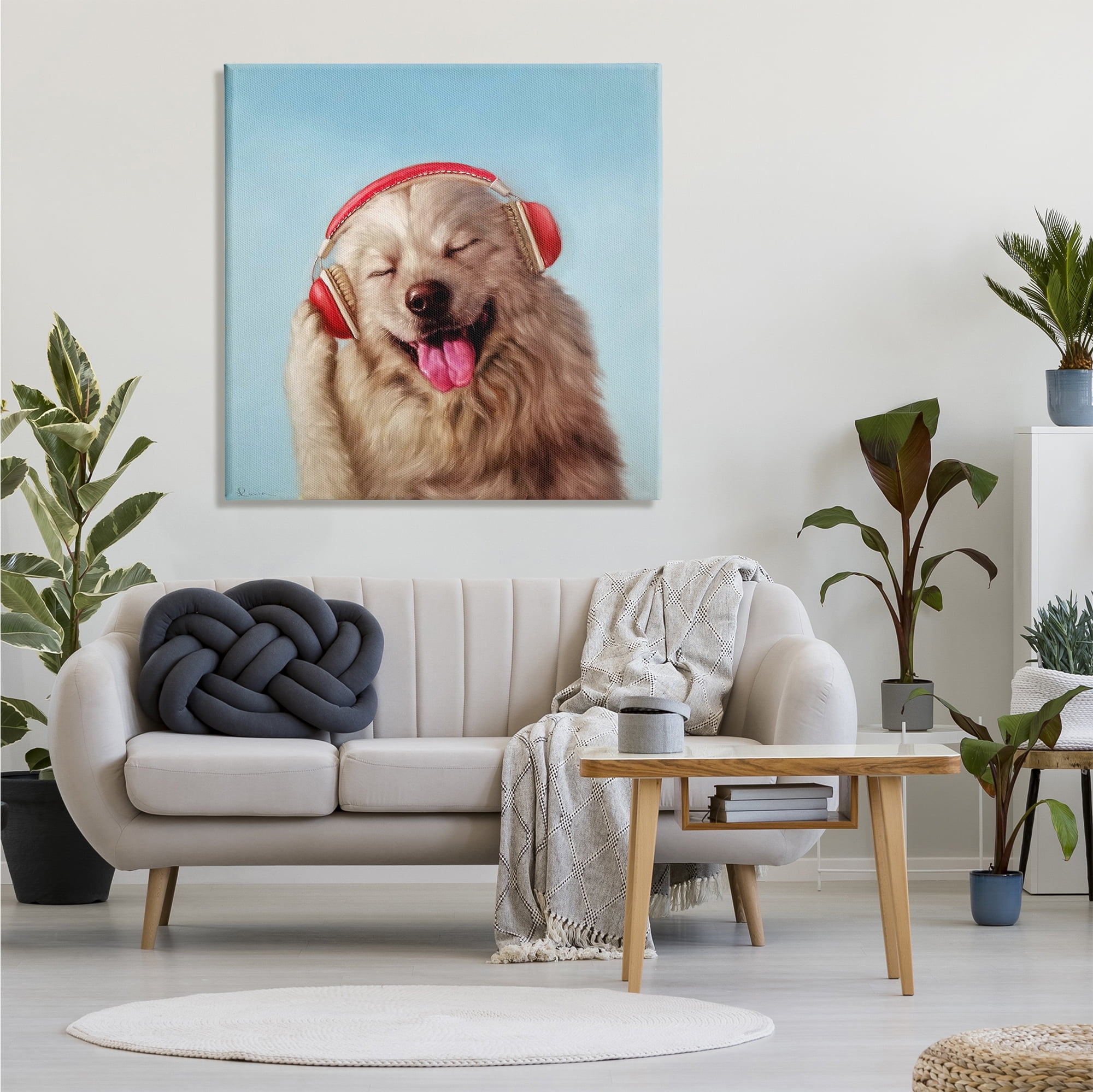Stupell Industries Dog Listing to Music Red Headphones Funny Pet, 36 x 36, Design by Lucia Heffernan