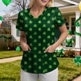 thumbnail image 3 of felwors St. Patrick's Day Scrub Tops Women Cute V Neck Short Sleeve Green Shamrocks Printed Nurse Holiday Working Uniforms (Army Gree, XXL), 3 of 6