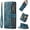 Blue, variant on for Galaxy Z Fold 4 Wallet Case with 1 Cash Slot & 5 Card Holders, Zipper Pocket Flip Stand Magnetic Closure Wristlet Lanyard Retro PU Leather Case for Samsung Z Fold 4 5G 2022, Blue
