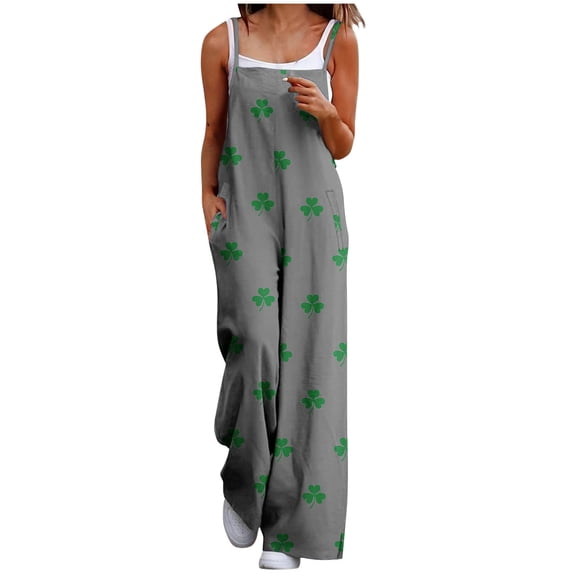 Lorytime Green Womens Jumpsuits Casual Dressy St. Patricks Day Patterns Overalls with Pockets Sleeveless Romper Clothes