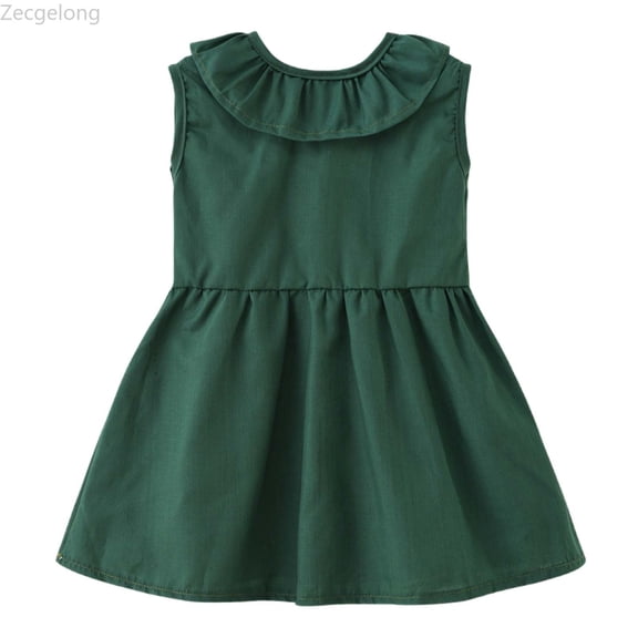 Zecgelong Summer New Dress For Baby Girls Solid Color Sleeveless Ruffle Neckline Dress With Bowknot And Pleated Open Back Design. Girls Dress For Kids Size 18-24 Months Green