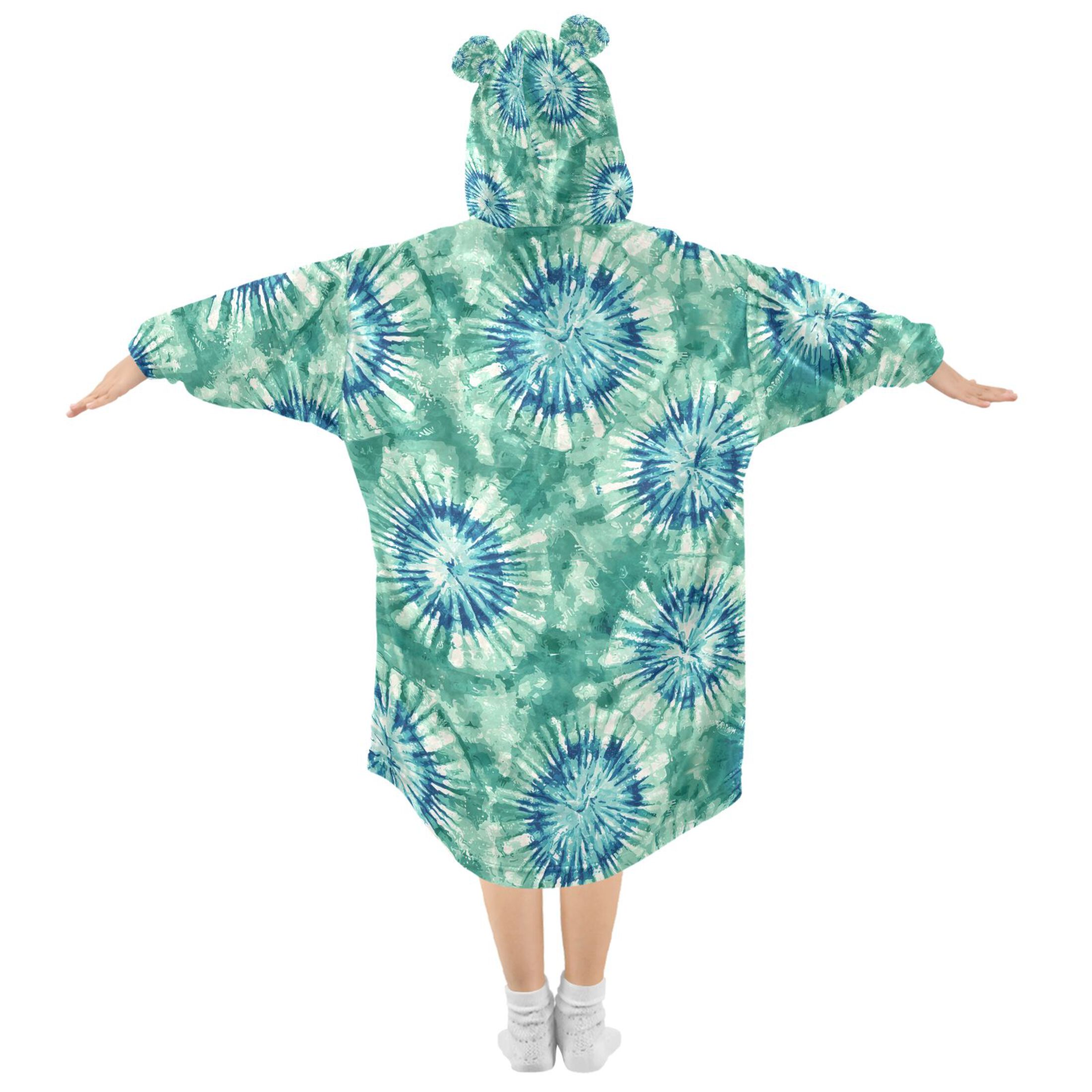 joogoo Wearable Blanket Hoodie for Tie Dye Green Flannel Sherpa Pocket 3-14 YR S