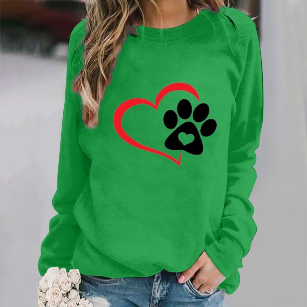 ICHUANYI Clearance Women's Round Neck Top Casual Fashion, Personalized Printing Loose Fitting, Slimming Long Sleeves(Green, M) ICHUANYI WER2023081511577