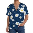 thumbnail image 3 of Vsdgher Daisies Flowers Print Men's Wrinkle Free Untucked Cuban Shirt Business Casual Button Down Shirts Short Sleeve Shirt, 3 of 7