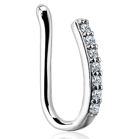 BodyJ4You Fake Nose Clip On Ring Lined CZ Crystals Non-Piercing 18G Stainless Steel Ear Clips