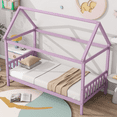 thumbnail image 3 of ENYOPRO House Bed with Fence, Wood House Bed, Floor Bed Frame, Twin Canopy Bed for Bedroom, No Box Spring Needed (Pink), 3 of 6
