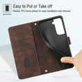 thumbnail image 5 of Tarise Phone Case for Samsung Galaxy S22 5G Case, Premium PU Leather Card Holder Wrist Strap Magnetic Closure Flip Stand Function TPU Interior Book Cover for Samsung S22 5G Wallet Case, Brown, 5 of 7