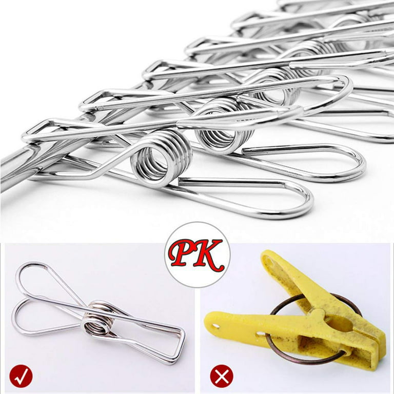 Laundry Clothes Pins - Clothesline Clips - Travel Clothes Line Stainless  Steel Wire Metal Laundry Clip - Set Of 24 Indoor Outdoor Hanger Clamps -  Chip