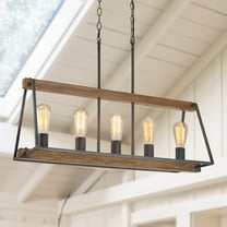 LNC  Martin 5-Light Brown Wood Grain and Brushed Gray Farmhouse Cage LED Chandelier