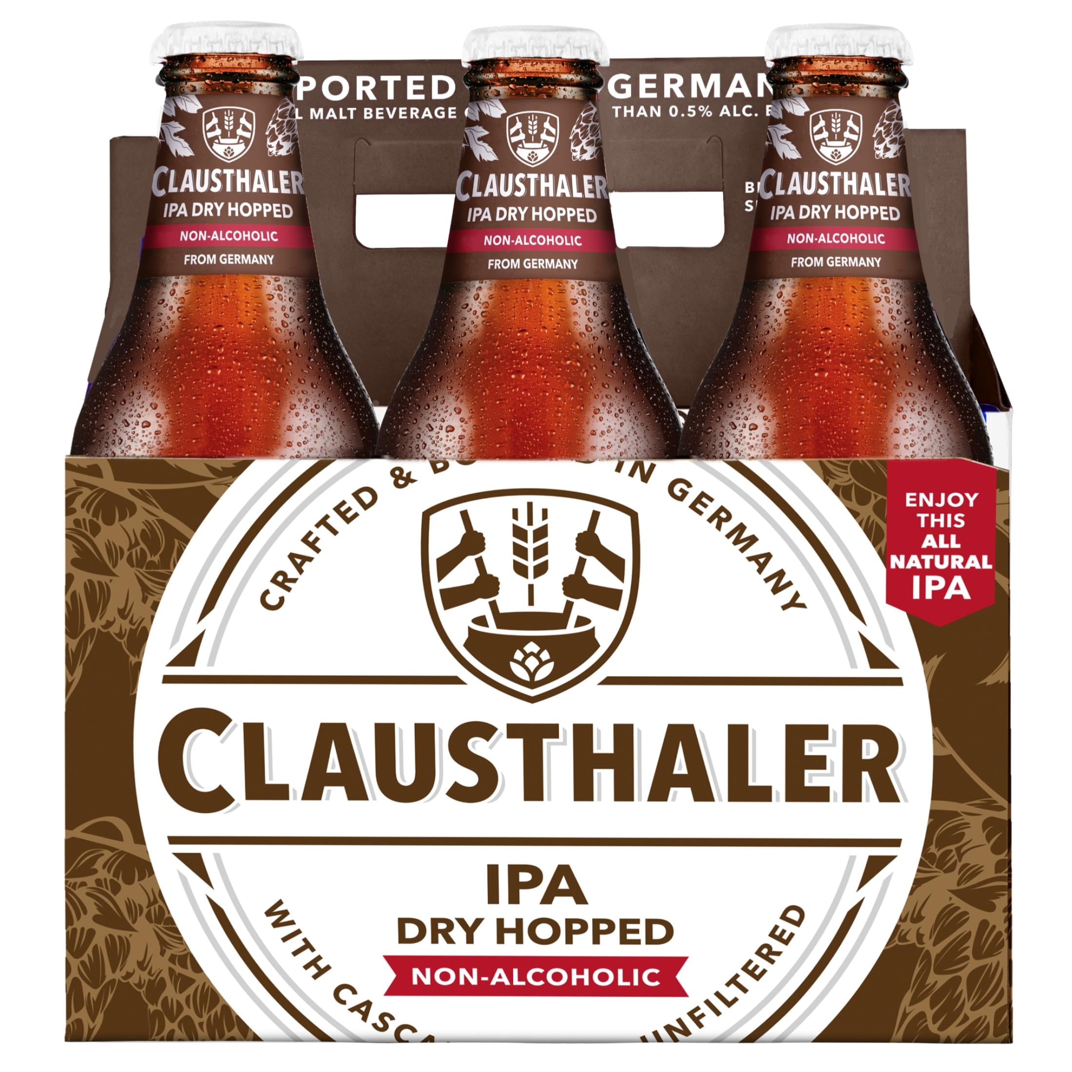 Clausthaler IPA Non-Alcoholic Imported Beer, 12 Fluid Ounces, Glass Bottles, 6 Pack, 0.5% ABV