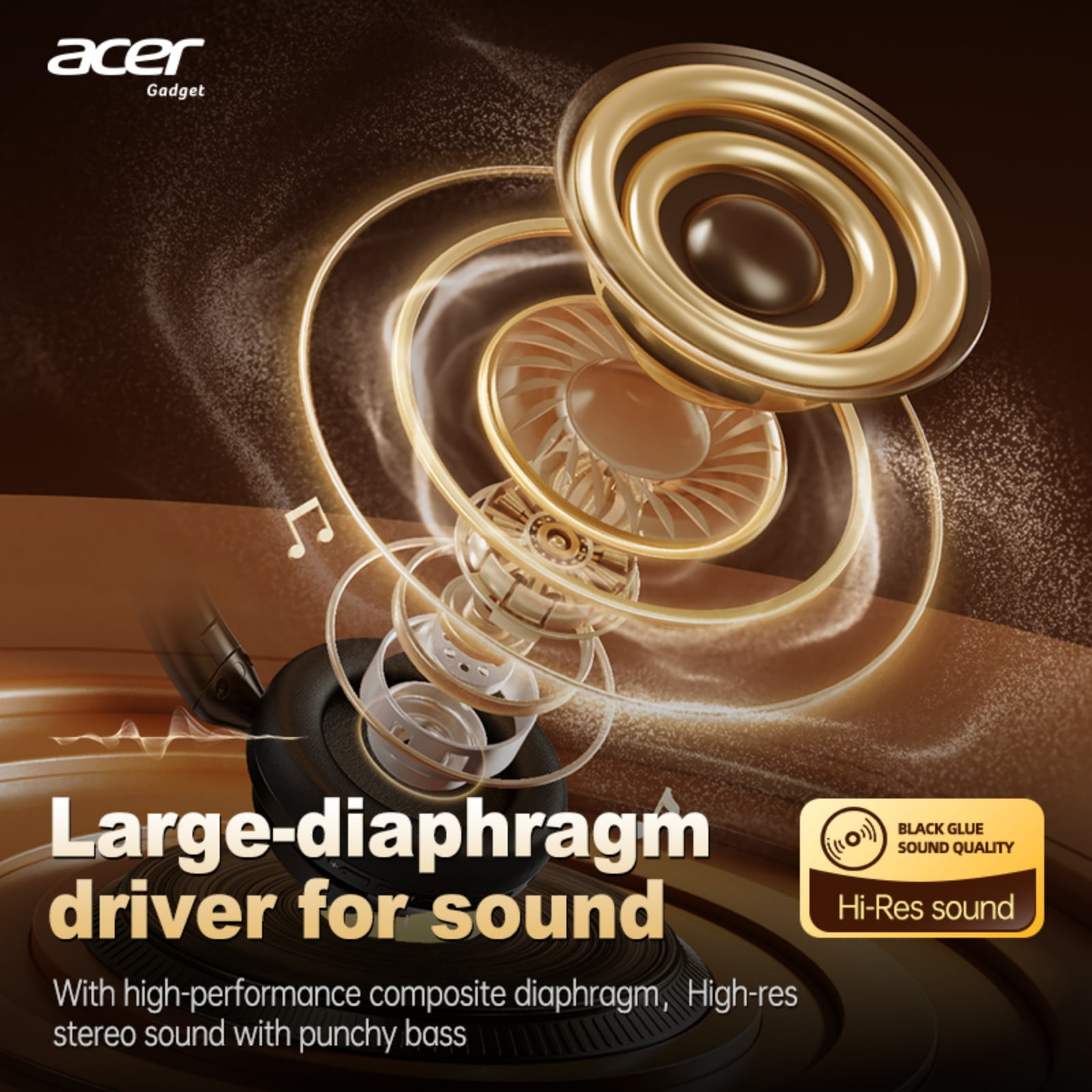 Acer Active Noise Cancelling Wireless Over-Ear Bluetooth Headphones with Microphone for Clear Call