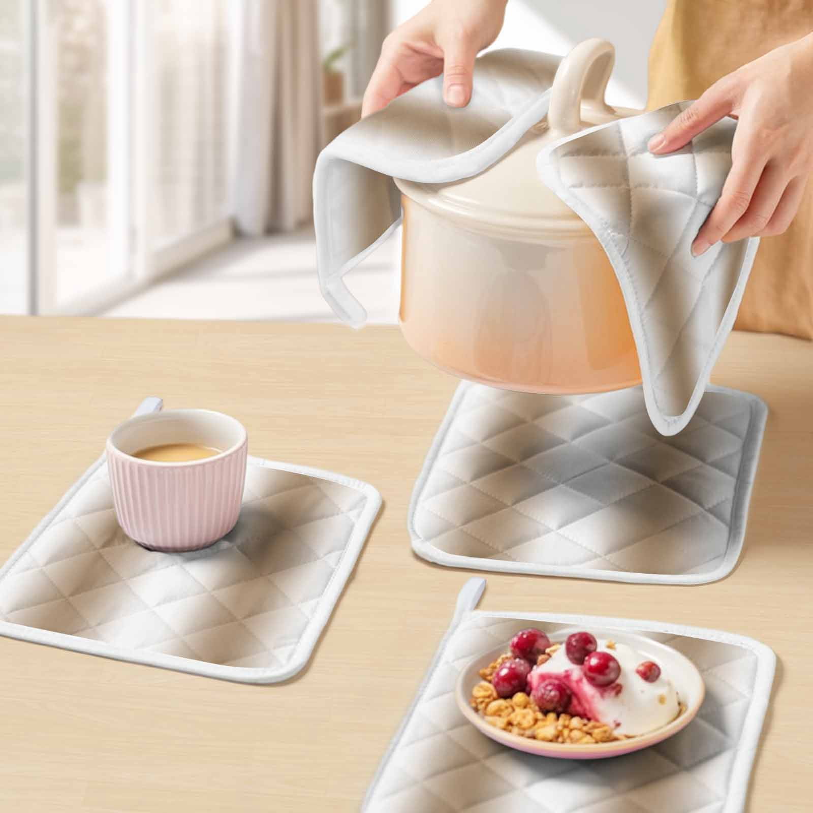 Khaki White Ombre Pot Holders for Kitchen Heatproof Potholder, 5 Pack Modern Abstract Art Farmhouse Gradient Hot Pads Multipurpose Oven Pads Cloth Potholders Trivet for Cooking Baking
