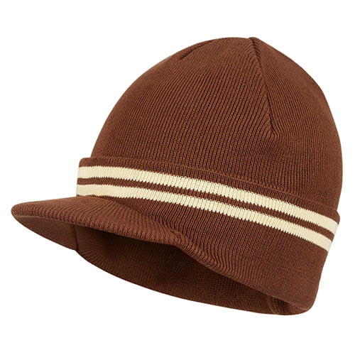 Winter Men's Knit Cap with Brim, Warm Thick Beanie Hat for Outdoor