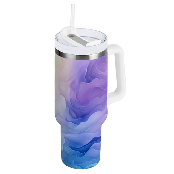 Tie-dye Purple Tumbler with Handle and Straw Insulated Travel Mug Reusable Stainless Steel Water Bottle 40 oz