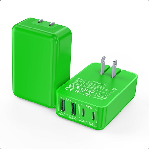 Bloque de carga rápida Qwinjwin USB C de 40 W, carga rápida, paquete de 2 unidades, verde