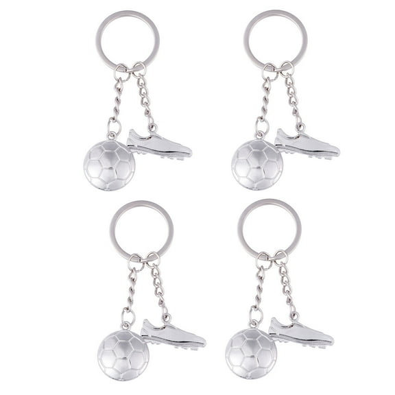 HONITANO 4Set Metal Keychains Silver Football Key Rings for Soccer Players and Lovers
