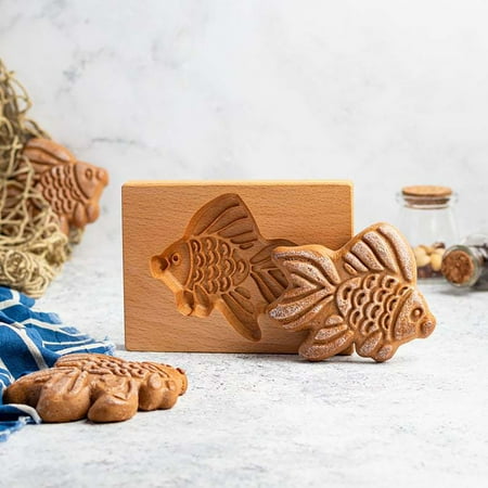 

KEVCHE Wooden Gingerbread Cookie Mold Pine- Nut Rose Cookie Mold Wooden Rose Small Animal - Brown