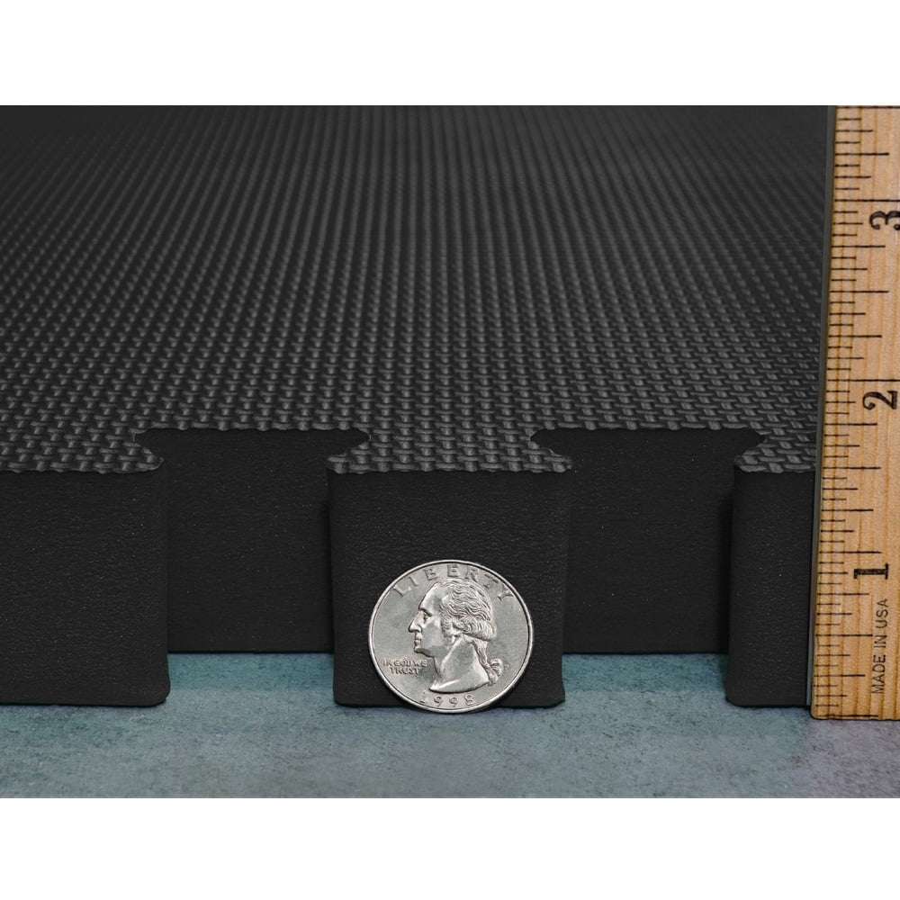 Meister X-THICK 1.5" Interlocking EVA Foam Mats - 2X Cushion for Wrestling, MMA Takedowns & Gymnastics - 2'x2' Tiles - Black - 25 Tiles (100 Sqft)