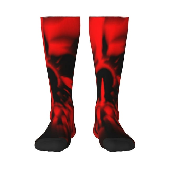 Honeii Chaussettes Longues à Imprimé Tête de Mort Rouge, Chaussettes Design Original Cadeau pour Hommes et Femmes, Chaussettes Crew, Chaussettes Mollet
