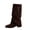 Brown, variant on Knee High Boots for Women Fold over Chunky Low Heel Double Buckle Strap Suede Tall Boots