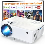 GROVIEW Mini Projector, 1080P HD and 240" LCD Display Supported Portable Projector, Movie Projector with 100" Projector Screen, Compatible with Fire Stick, HDMI, VGA, USB