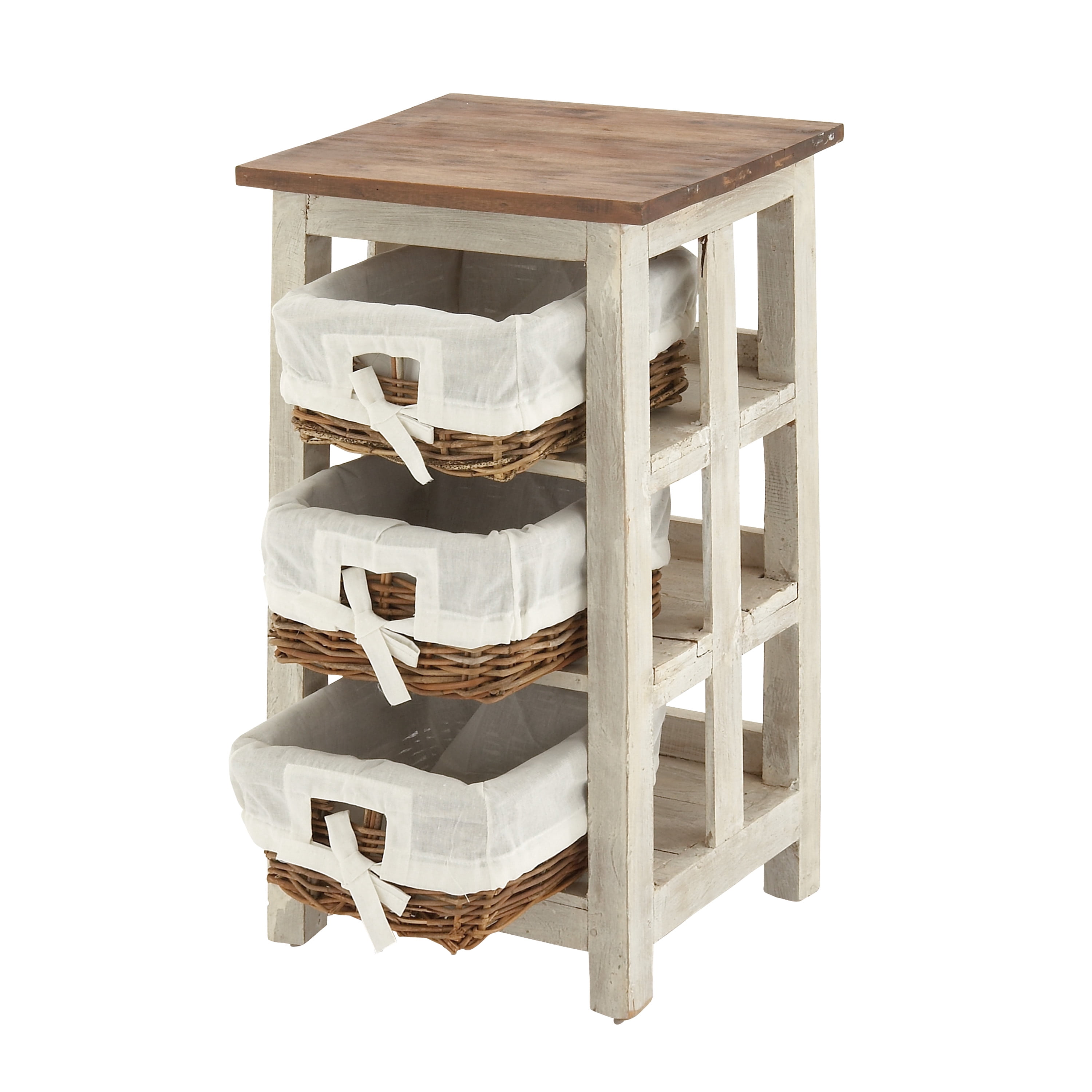 DecMode 15" x 29" White Wood 3 Baskets Storage Unit, 1-Piece