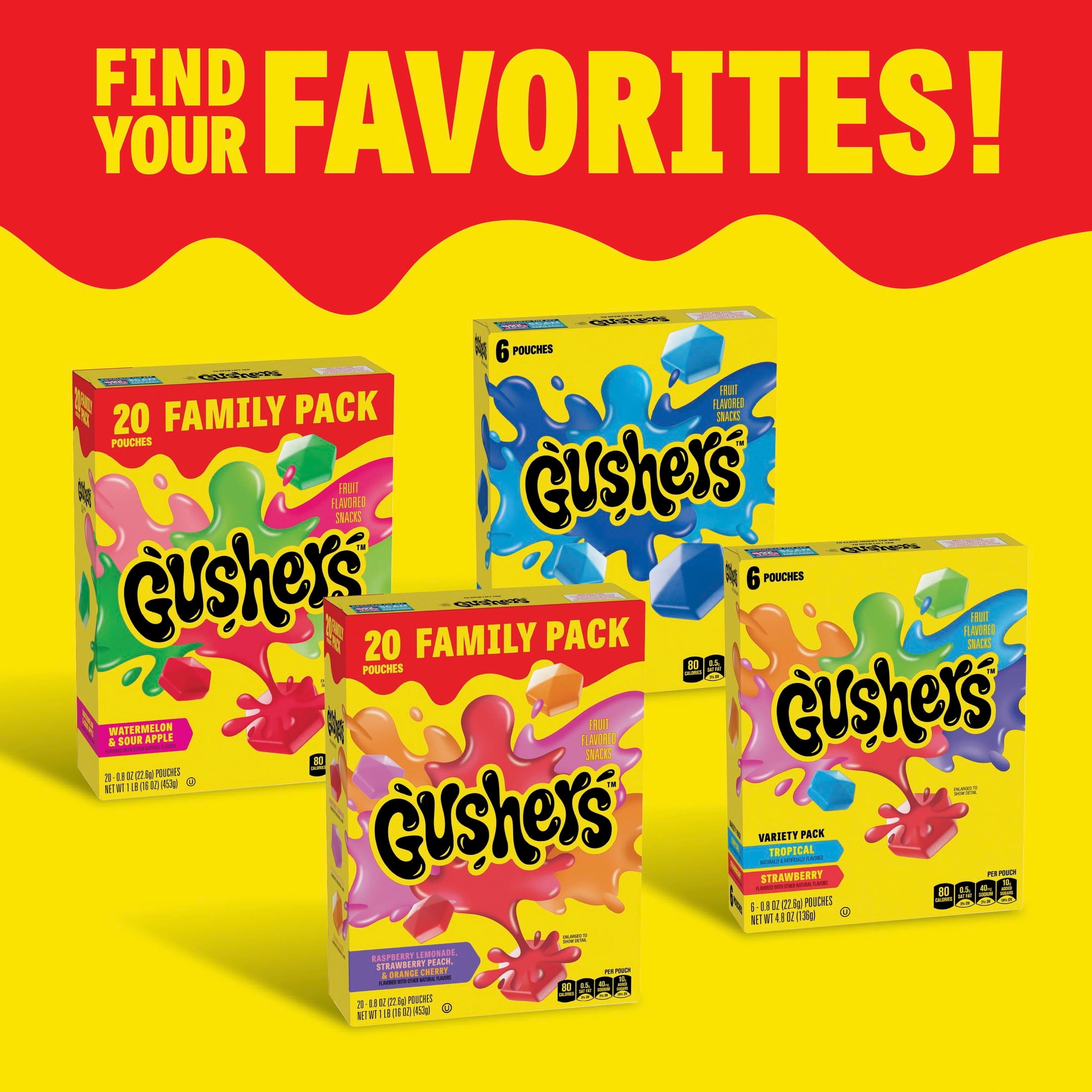 (6 pack) Gushers Fruit Flavored Snacks, Gluten Free, Variety Pack (20 Count)