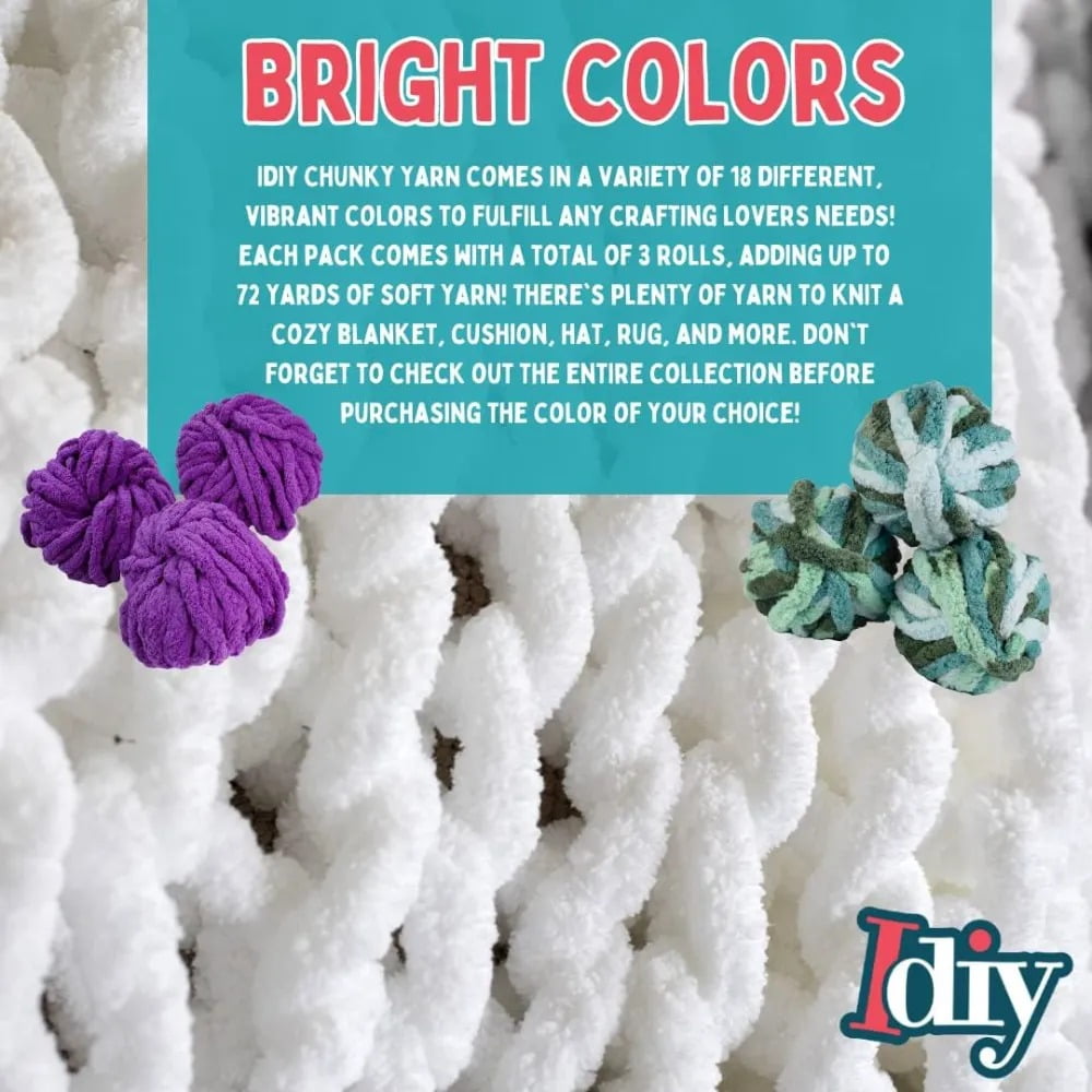 iDIY Chunky Yarn 3 Pack (24 Yards Each Skein) - Black - Fluffy Chenille Yarn Perfect for DIY Crafts and Projects! - Great Stocking Stuffer Christmas Gift for Crafters