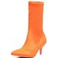 thumbnail image 2 of 224-1 Elastic Stretchy Sock Ankle High Boots Booties Kitten Heel Pointed Toe Orange, 2 of 2