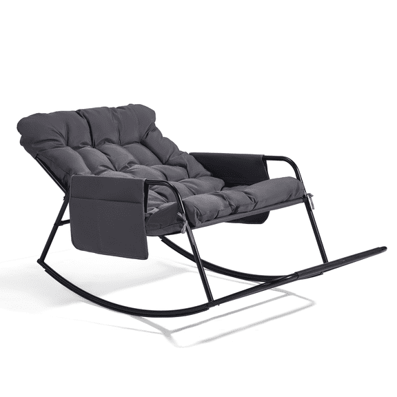 Ktaxon Papasan Rocking Chair with Footrest, Steel Frame for Indoor Outdoor, Gray