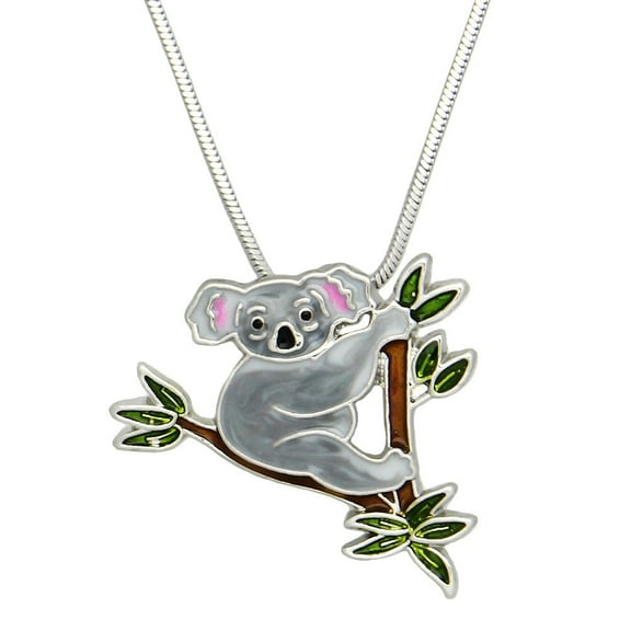 Koala Pendant Necklace or Earring Rhinestone Crystal Rhodium Plated 17 Inch Snake Chain J0515