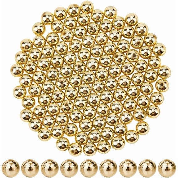 300Pcs Imitation Pearl Beads Gold Round Spacer Beads Bulk 10mm Plastic Seamless Smooth Loose Ball Bead Spacers for Bracelets Necklace Earrings Jewelry DIY Crafts Making Decor Supplies for DIY