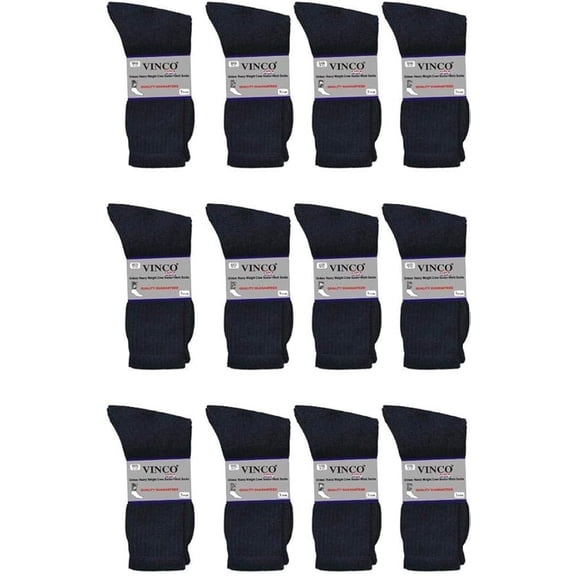 Vinco 12-Pack Men's Premium Cushion Cotton Athletic Crew Socks Breathable Sports Socks for Men (Black, Socks Size 10-13 Shoe Size 7-12)