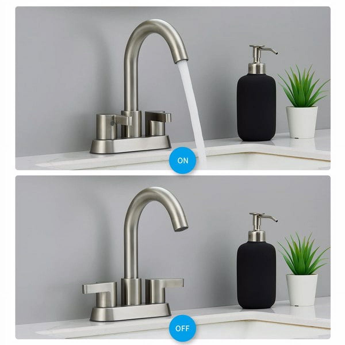 2-Handle Brushed Nickel Bathroom Faucet, 4" Centerset 3-Hole Vanity Sink Faucet