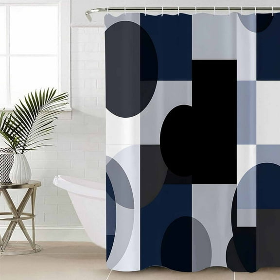 Navy Blue Black Waterproof Fabric Shower Curtain, Art Modern Abstract Geometric Shower Curtain for Bathroom Curtains Bathtubs Hotel Washable Shower Curtains with 12 Hooks Stall 54x78in