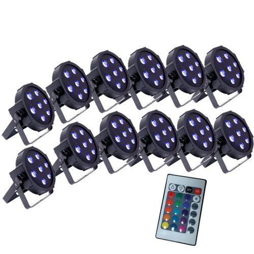 4 FlatPar HEX Color 7 x 10 watt RGBAW Up Lights w/Easy Remote Control Up-Lighting System Adkins Professional Lighting