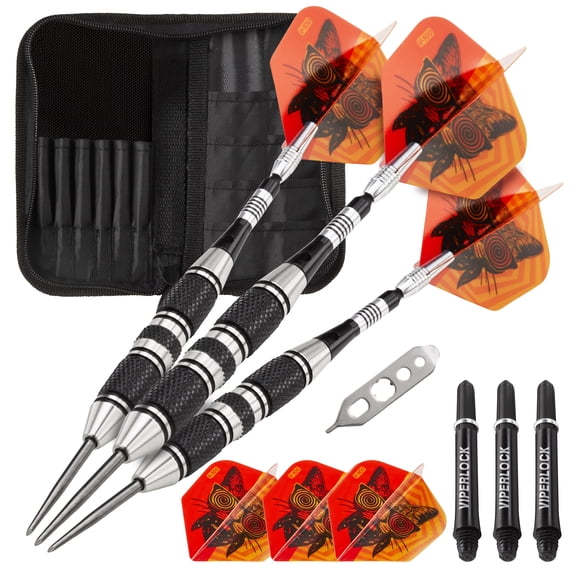 Viper The Freak Steel Tip Darts 3 Knurled Rings Barrel 22 Grams and Casemaster Deluxe Black Nylon Dart Case