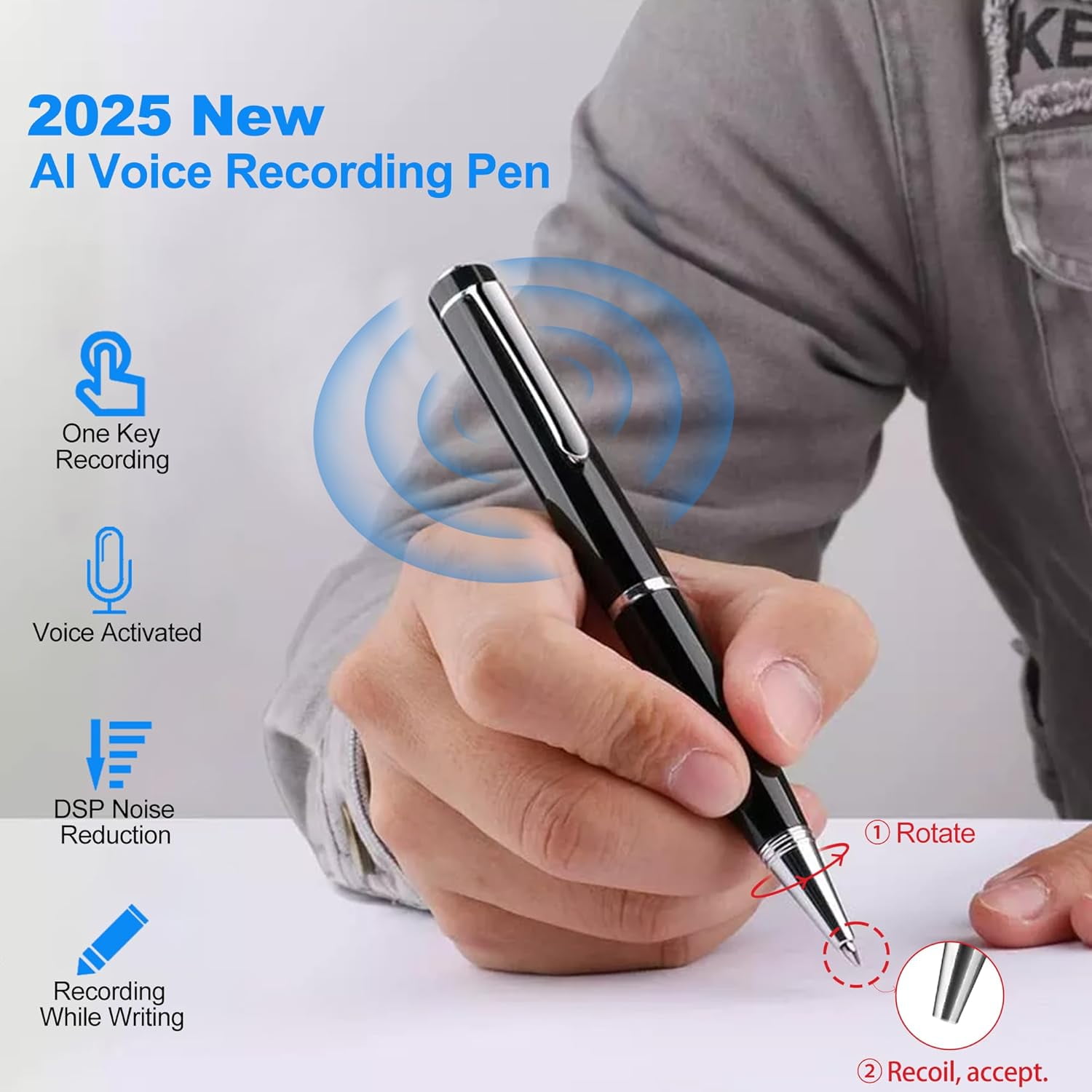 AI Digital Voice Recorder-64GB Voice Activated Recorder with Playback,AI-Intelligent Noise Reduction Mp3 Player, Voice Activated Sound Audio Tap Recorder Device for Meeting,Course,Lectures,Interviews