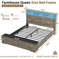 thumbnail image 3 of Queen Size Bed Frame with High Headboard, Farmhouse Platform Bed with LED Lights and Charging Station, Queen Bed Frame with Storage Ottoman, No Box Spring Needed, Rustic Oak, 3 of 9