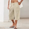 thumbnail image 2 of GLESTORE Mens Capri Pants Elastic Waist Mens Beach Pants with Pocket Summer Casual Khaki XL, 2 of 4
