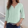 thumbnail image 2 of NinXxx Women's Fashion Casual Jacquard Three Quarter Sleeve Blouse Light Green L, 2 of 5