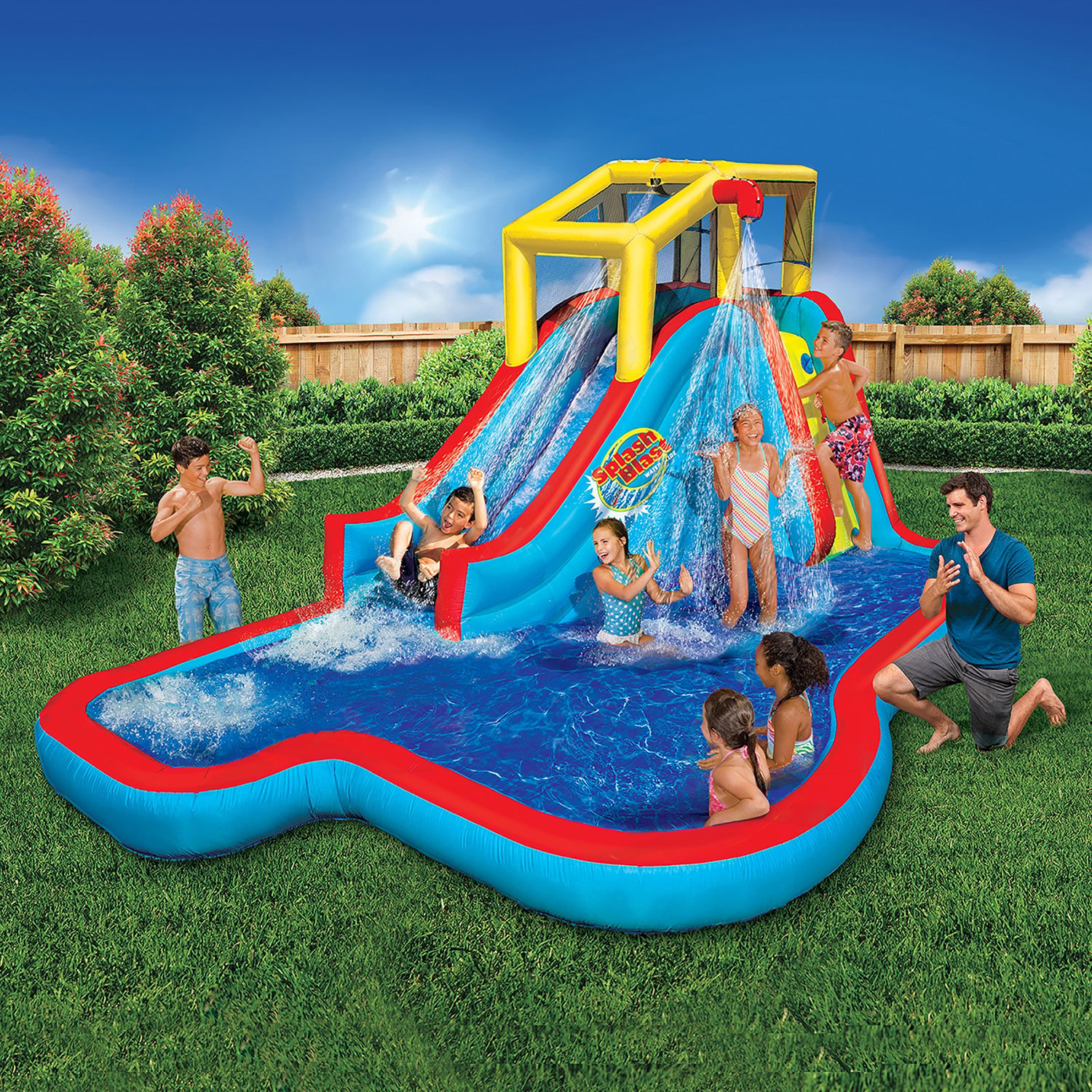 thumbnail image 3 of Banzai Slide N Soak Splash Park Inflatable Outdoor Kids Play Center (2 Pack), 3 of 6