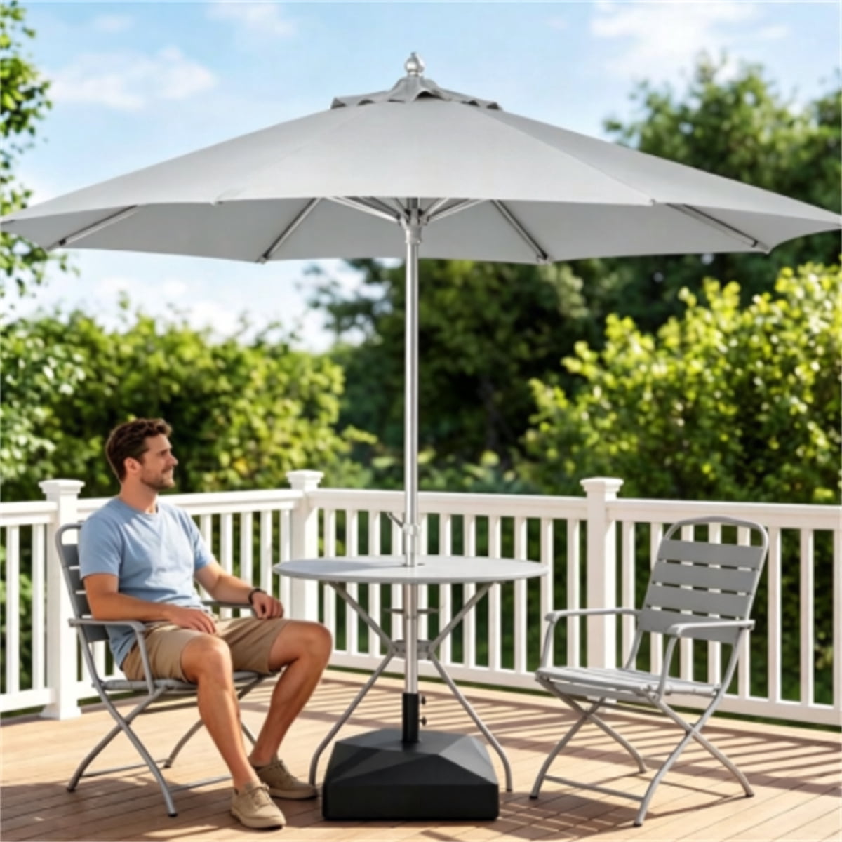 Fillable Patio Umbrella Base with 4 Lockable Rolling Wheels Heavy Duty Water Sand Weighted HDPE Umbrella Stand Universal Umbrella Holder for 6–10 FT Outdoor Patio Umbrella