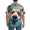 thumbnail image 3 of Yiaed Sea Swimming Corgi Print Mens Casual Wrinkle Free Shirts Short Sleeve Button Down Summer Stretch Dress Shirt-X-Large, 3 of 5