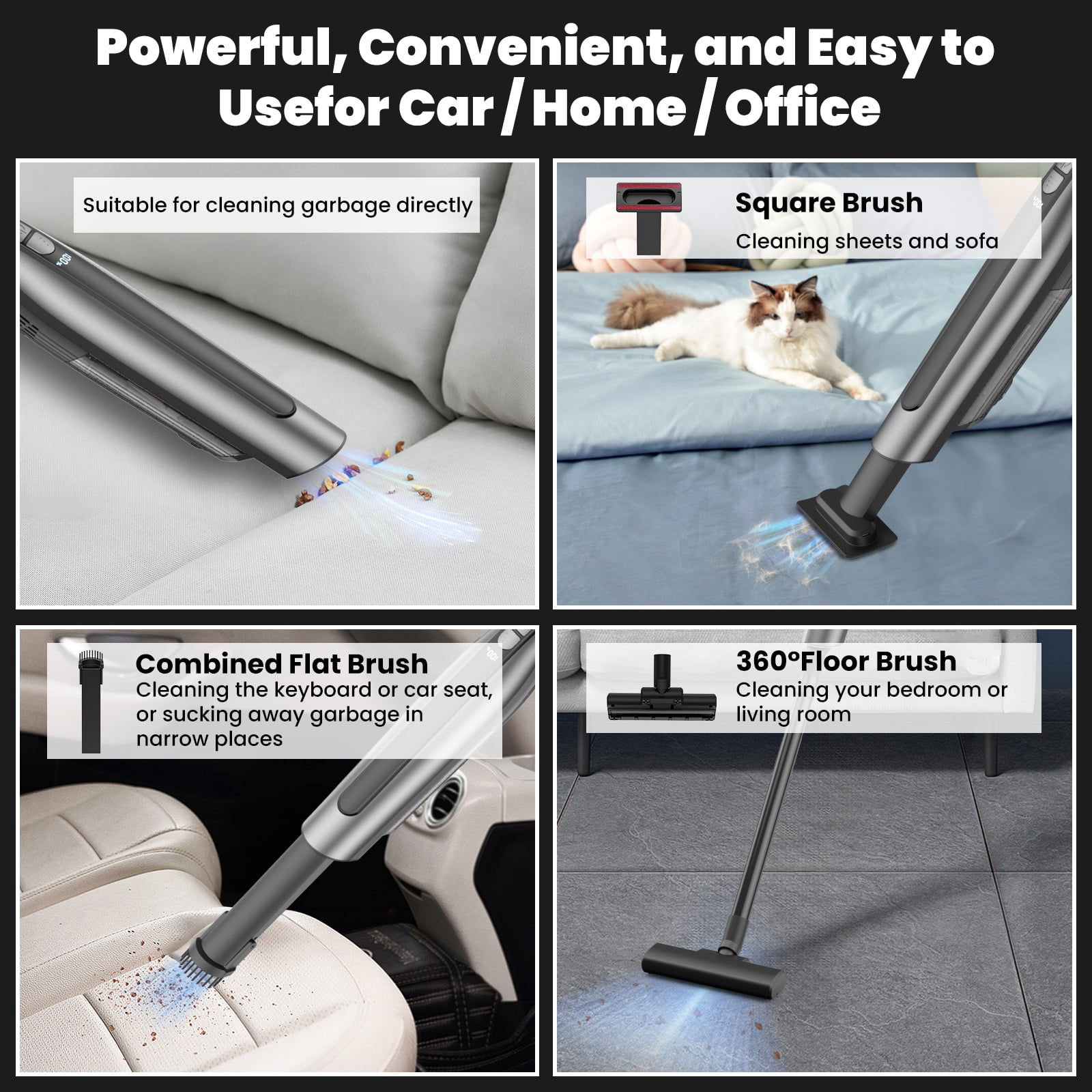 AUOSHI Cordless Handheld Vacuum Cleaner, 120W 18KPa Strong Suction, Dual HEPA Filtration, Portable Car and Home Vacuum with Multiple Attachments, USB-C Charging, One-Touch Empty Dust Cup