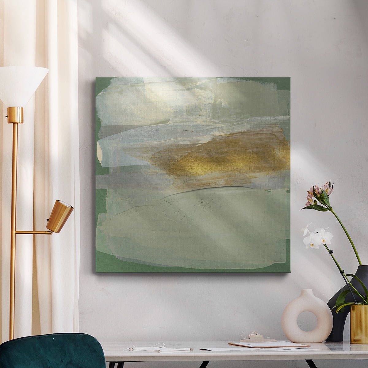 Wexford Home Sage & Gold Swipe III-Premium Gallery Wrapped Canvas, 10" x 10" - Ready to Hang
