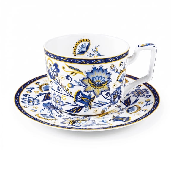 LanHong 8.5 Ounces Tea Cup and Saucer Set Floral Coffee Cup with Saucer Bone China Teacup and Saucer Set Gift for Mom Friend Tea Party
